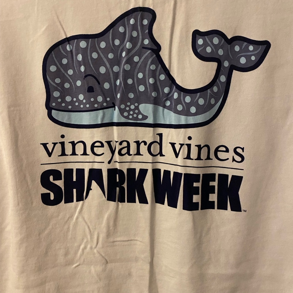 Vineyard Vines Shark Week White T-Shirt with Blue Logo